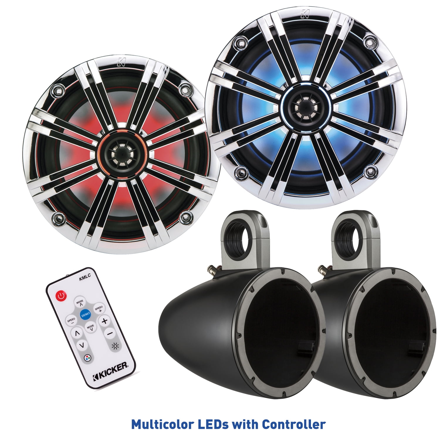 Kicker 8 Inch KMSeries Marine Chrome Grill Speaker Bundle 41KM84LCW