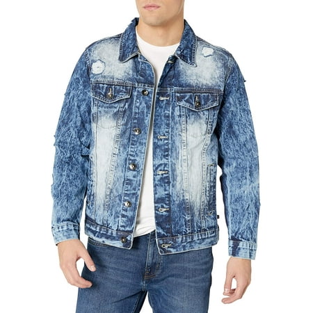 Southpole Men's Premium Fashion Denim Jacket, Medium Sand Blue Ripped