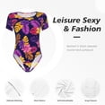 thumbnail image 6 of The Xecao Purple Flower Women's Crew Neck Body Suit, a short-sleeved bodysuit and basic swimsuit, both comfort and style for dating and daily life, 6 of 9
