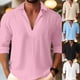 thumbnail image 2 of Men V Neck Solid Color T Shirt Casual Long Sleeve Muscle Slim Fit Tee Blouse Top, 2 of 6