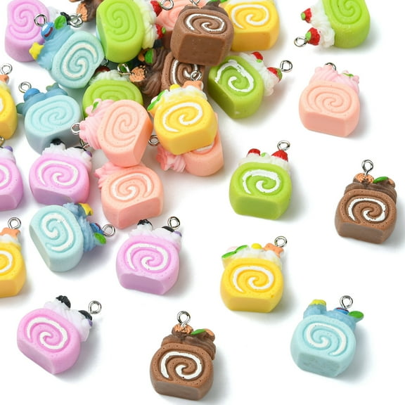 DanLingJewelry 30Pcs Flatback Cake Resin Charms Imitation Sweet Food Pendants Cute Fruit Cookie Cake Charms for DIY Necklace Jewelry Making