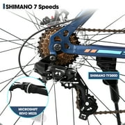 Hiland Fat Tire Bike, Shimano 7-Speed, Dual-Disc Brakes, 26 inch Trail Mountain Bike, Blue