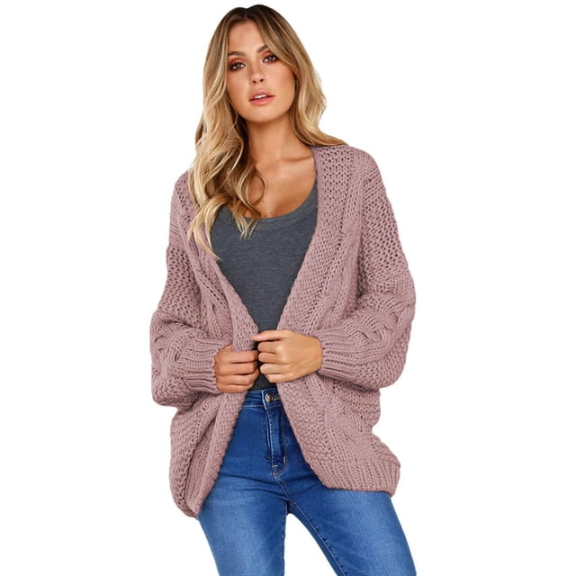 Cardigan en Tricot à Manches Longues Épais Rose/gris/noir/vert pour Femmes