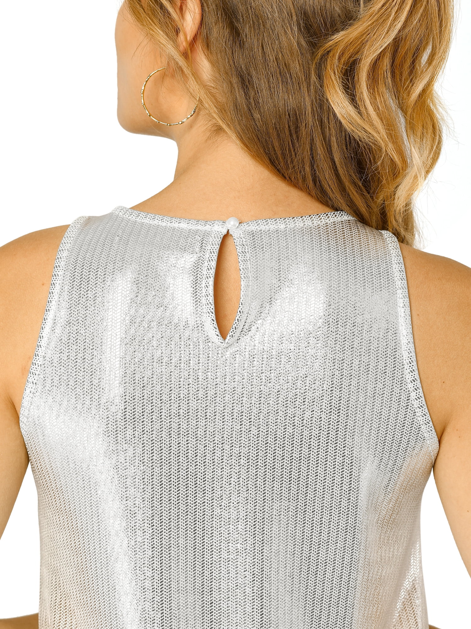DARING DIVA Women's Metallic Sleeveless Tank Top L Light Silver