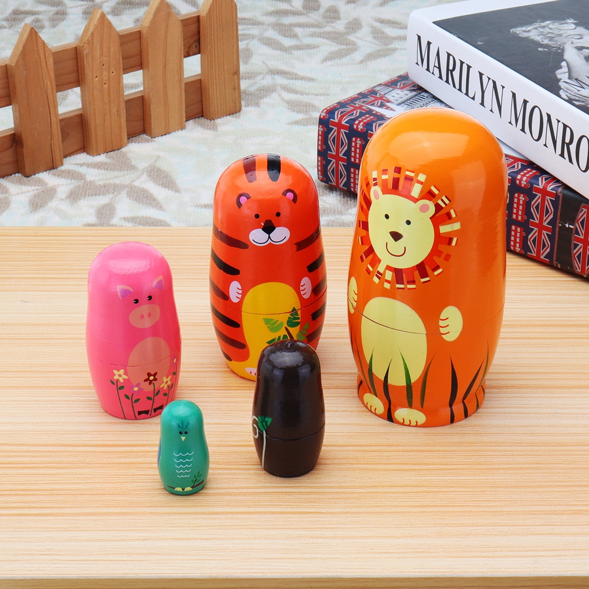 5X Wooden Russian Nesting Dolls Animal Pattern Matryoshka Toy