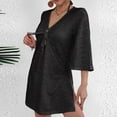 thumbnail image 4 of Warop Women's Summer Cover-up Dress, Sheer Deep V-Neck Long Sleeve Loose Fit Knit, Sun Protective for Beach and Vacation, 4 of 5
