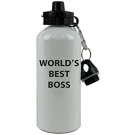 White Aluminum Black World's Best Boss, 20-Ounce (600 ML) Sport Water Bottle with Sports Top,