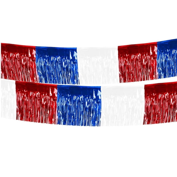 Red White Blue Fringe Backdrop Banner Tinsel Foil Fringe Garland Hanging Independence Day Decorations for Party Ceremonies Car 2pack