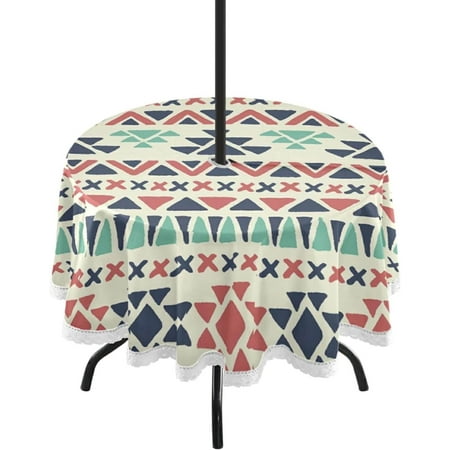 

Hyjoy Aztec Geometric Round Tablecloth 60 Waterproof Outdoor Tablecloth with Umbrella Hole and Zipper for Kitchen Dining Picnic Party Home Decor