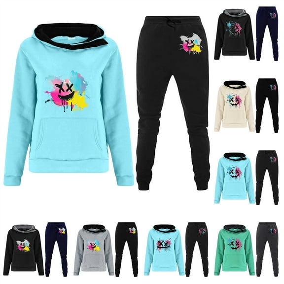 QIUOMBBP Womens Halloween 2 Piece Outfits Fall Long Sleeve Sweatsuits Mock Neck Hoodies and Cinch Bottom Joggers Pants Y2K Tracksuit, Blue, XXL