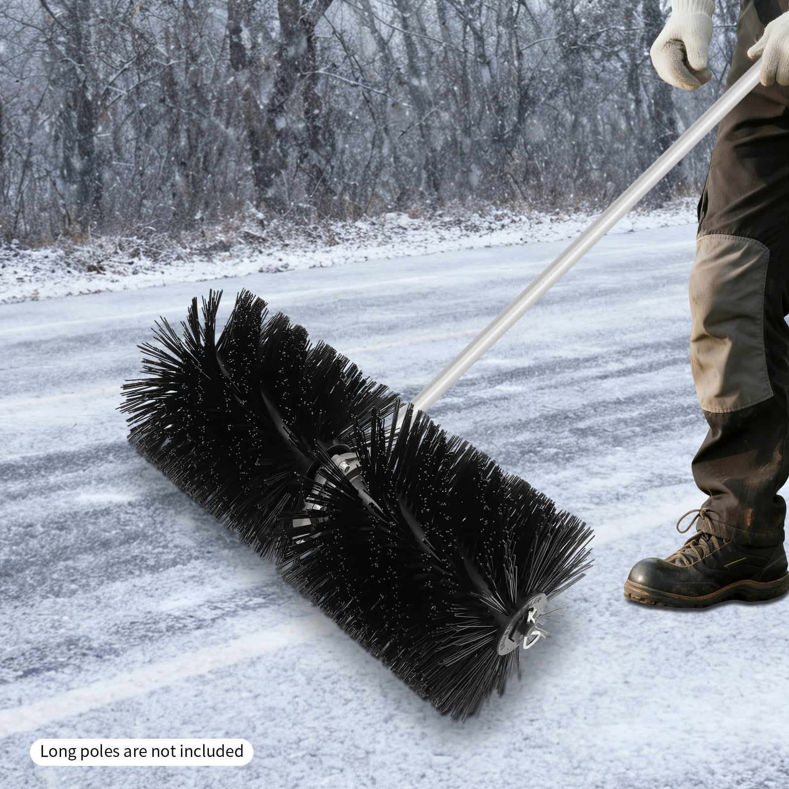 Black Lawn Mower Sweeper Head, Power Broom Attachment - 9-Tooth Quick Install Sweeper Brush for Driveway Walkway - Nylon Bristles Spiral Design Snow Removal Tool, Lawn Mower Attachment