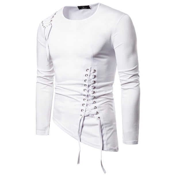 Color sólido Slim Irregular Dobladillo Cuello redondo Manga larga para hombre Código múltiple Pompotops oipoqjl1740