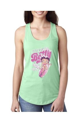 , Shore Surfer Betty Boop Betty Boop Ladies Racerback Tank Top, Mint, Small