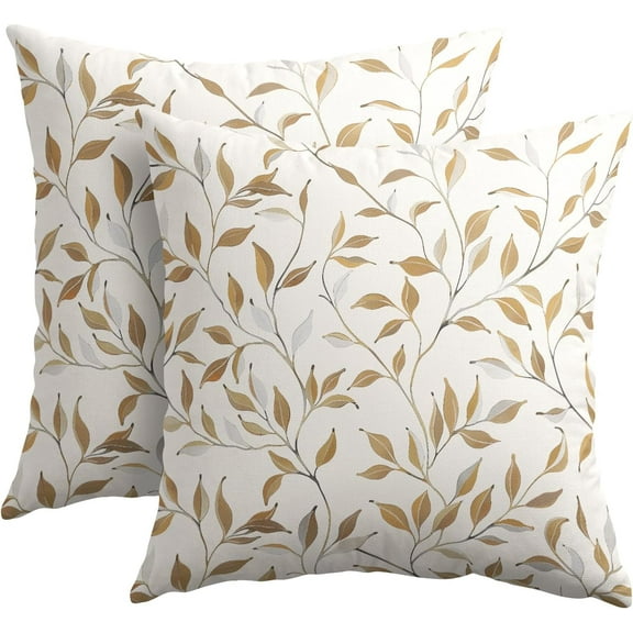 Tan Leaf Pillow Covers 18x18 Inch Set of 2 Neutral Leaves and Branch Outdoor Decorative Throw Pillows Rustic Farmhouse Pillowcases Cushion Covers for Couch Home Decor