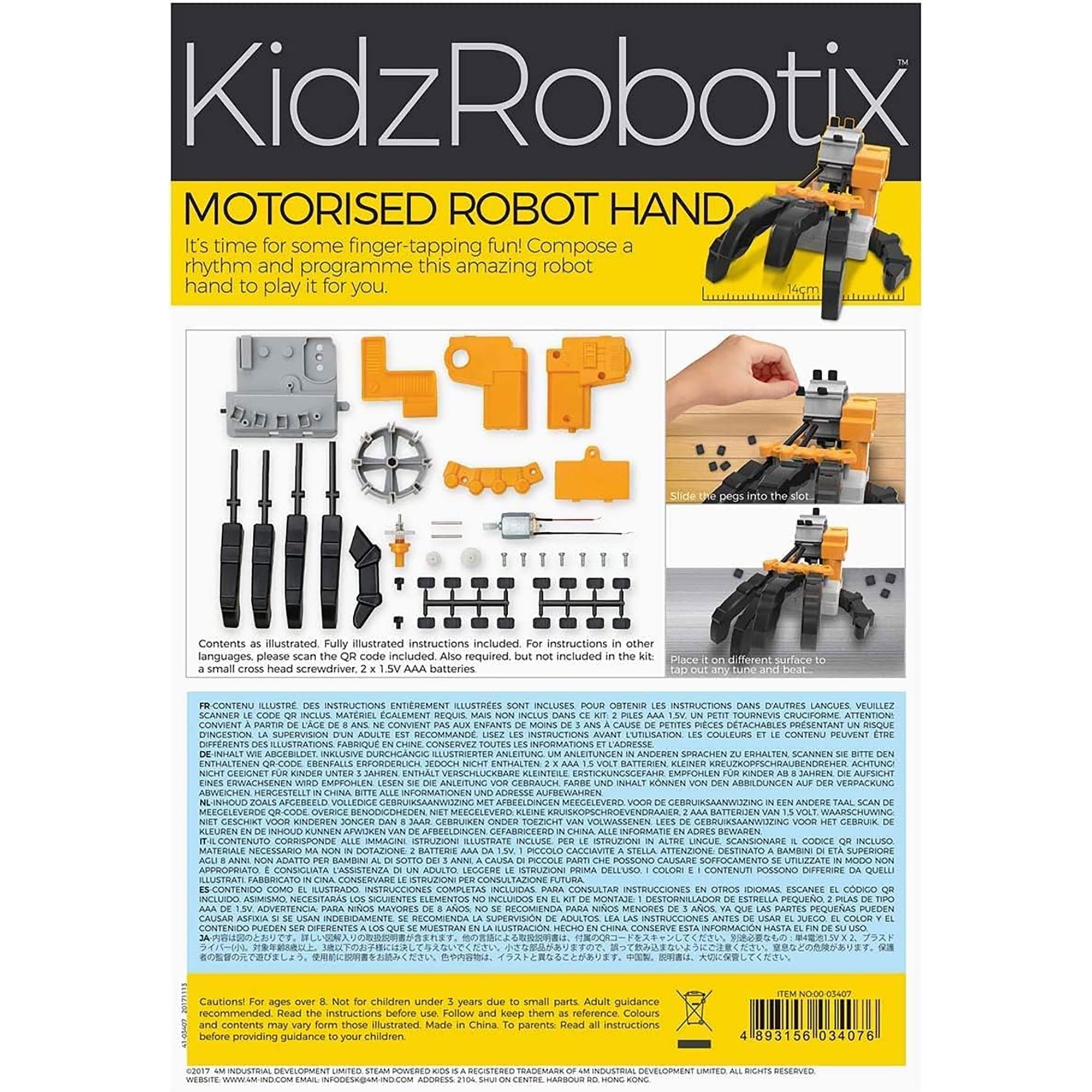4M: KidzRobotix - Motorized Robot Hand - DIY Building Science Kit, Programmable Drum, Lever-Based Fingers, Precision Gear System, STEM Toy, Kids 8+