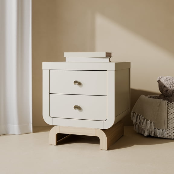 Storkcraft Santorini 2 Drawer Children's Nightstand, Frosted Oat with Driftwood