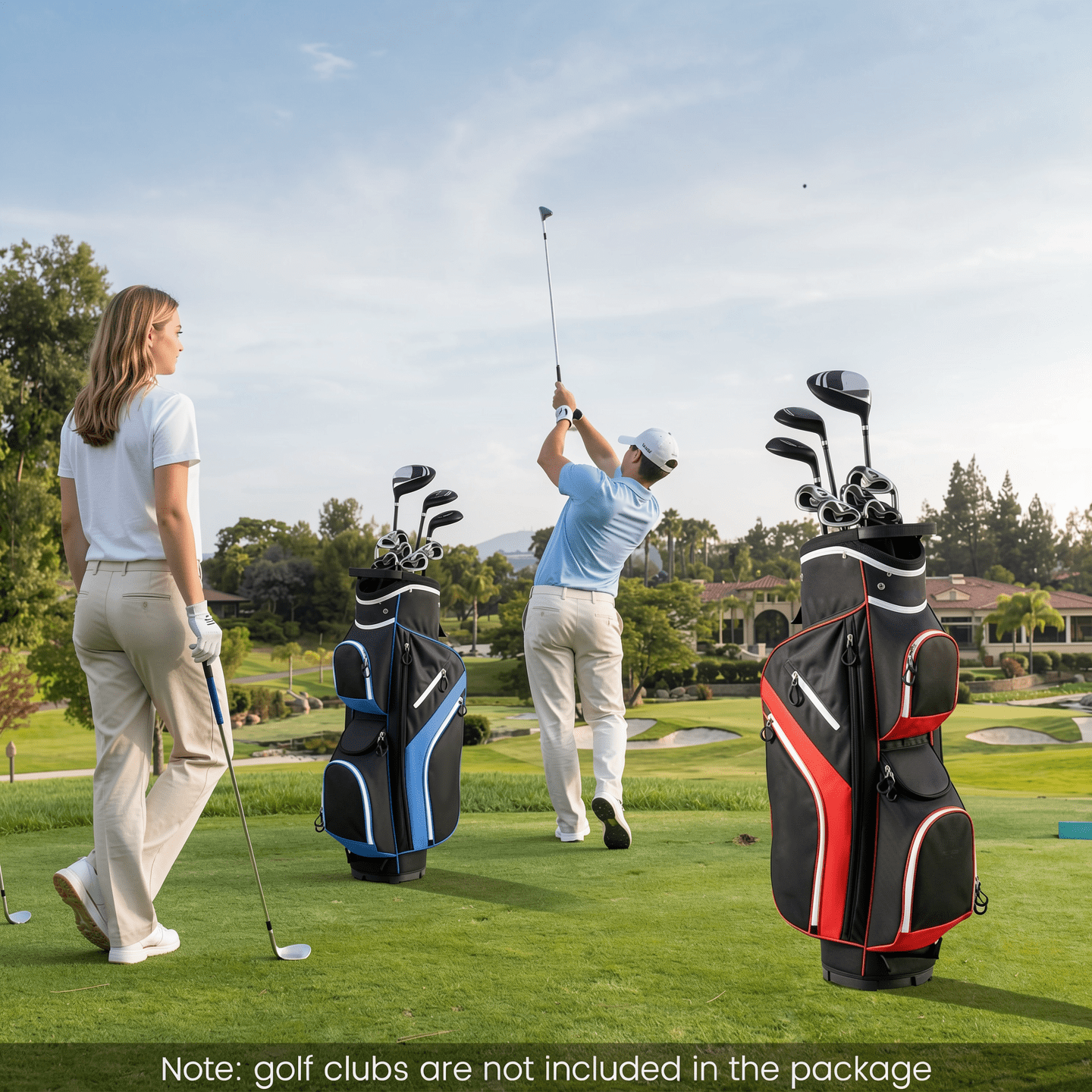 Airfind Tour-Cart 14-Way Golf Cart Bag with Color-Matched Rain Hood and Towel Ring featuring 9 zip pockets and a 9 in cart-well base for cart play, Sport Red
