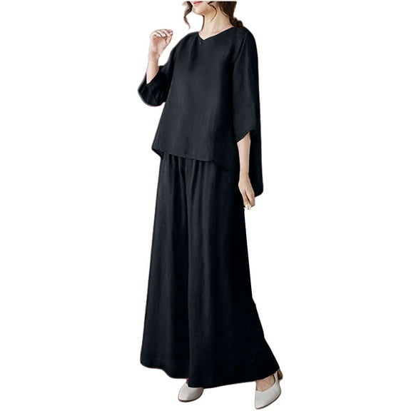 Ihph7 Cotton Pajamas for Women Set Long Pajamas for Women Set Matching Sets Women Clothing Fall Pajamas Women Lounge Wear for Women's Sleepwear Lounge Sets for Women Black L