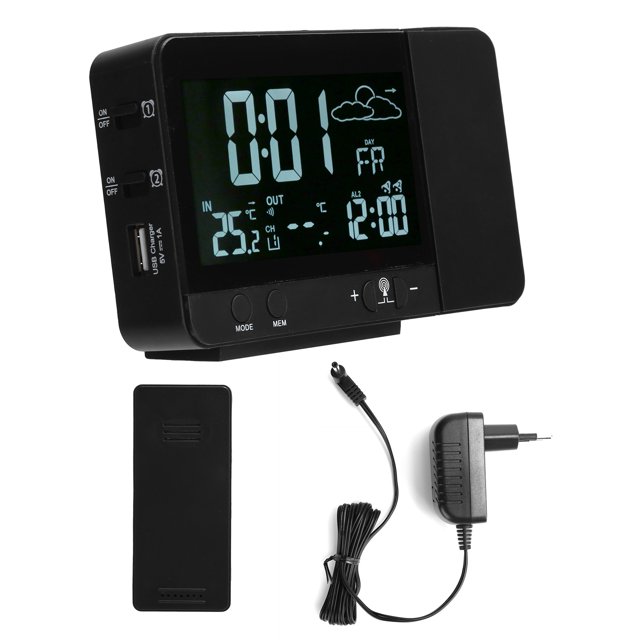 Reloj Despertador Con Proyección De Temperatura, Termómetro Inalámbrico Para Interiores Y Exteriores, Medidor De Temperatura Y Humedad