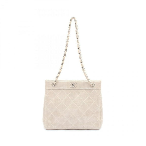 Pre-Owned CHANEL Matelasse Shoulder Bag Linen Canvas Women's Beige (Fair)