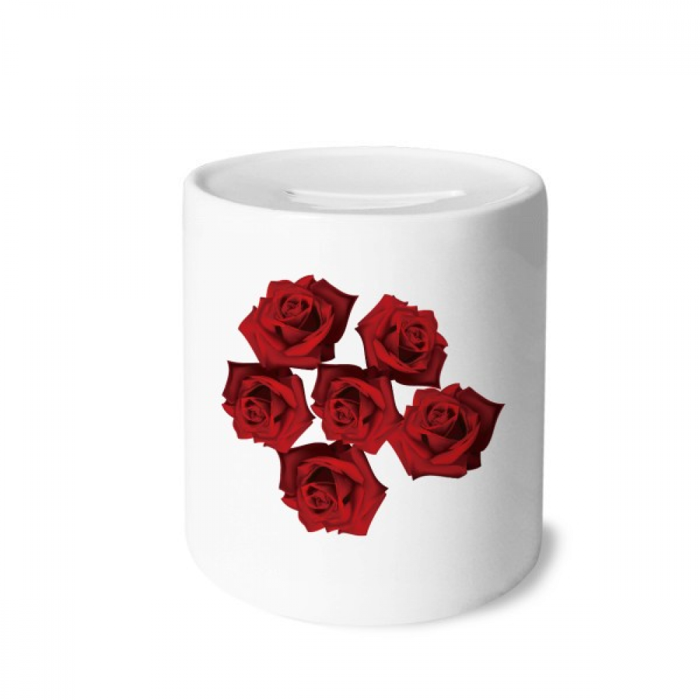 Flowers Red Rose Flower Money Box Cerac Coin Case Piggy Bank
