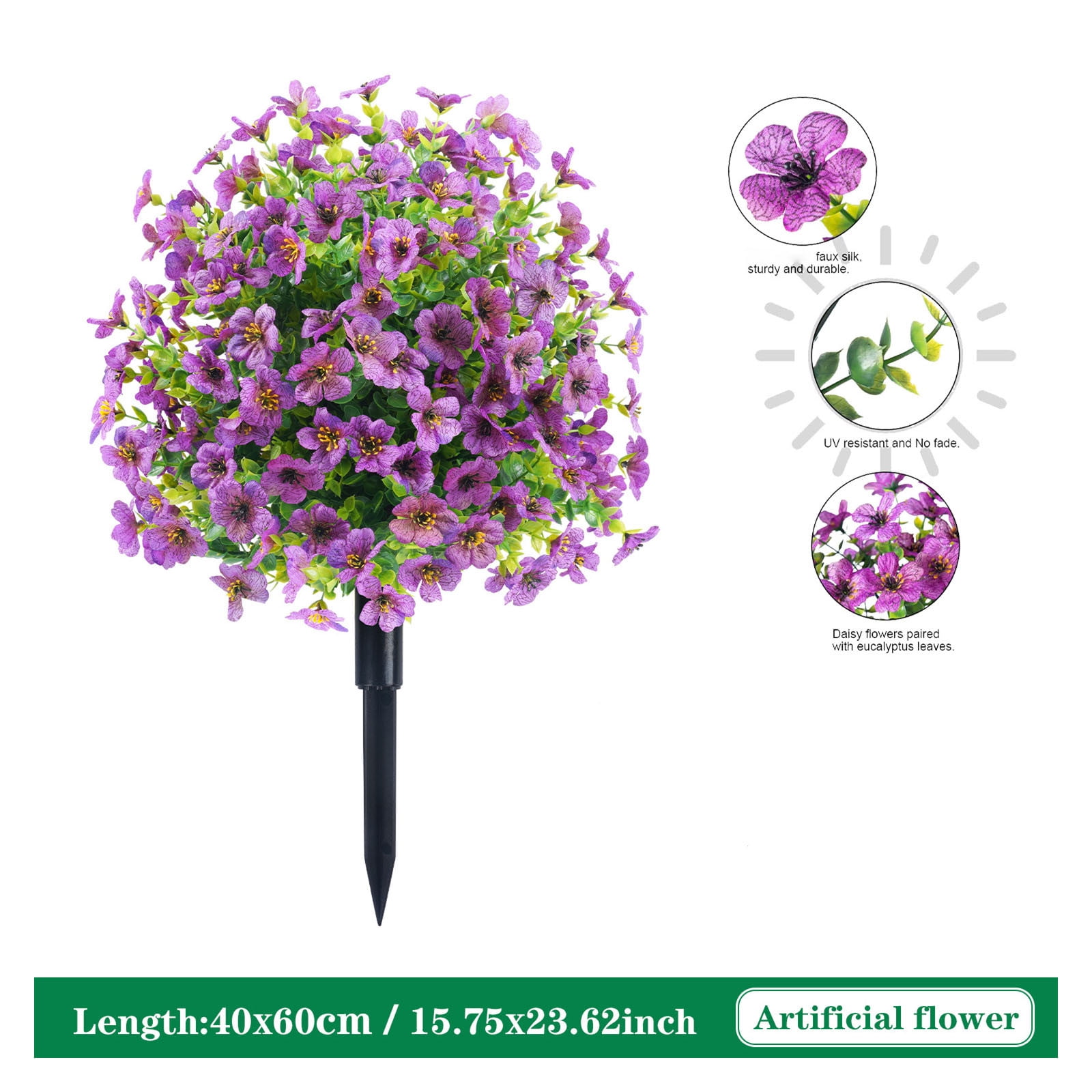 Twfbrm Artificial Flowers with Ground Spikes for Outdoor , UV Resistant Faux Greenery Shrubs, Realistic Artificial Plant Bushes for Spring Outdoor Porch Garden, Yard, Front Porch, Patio Decor