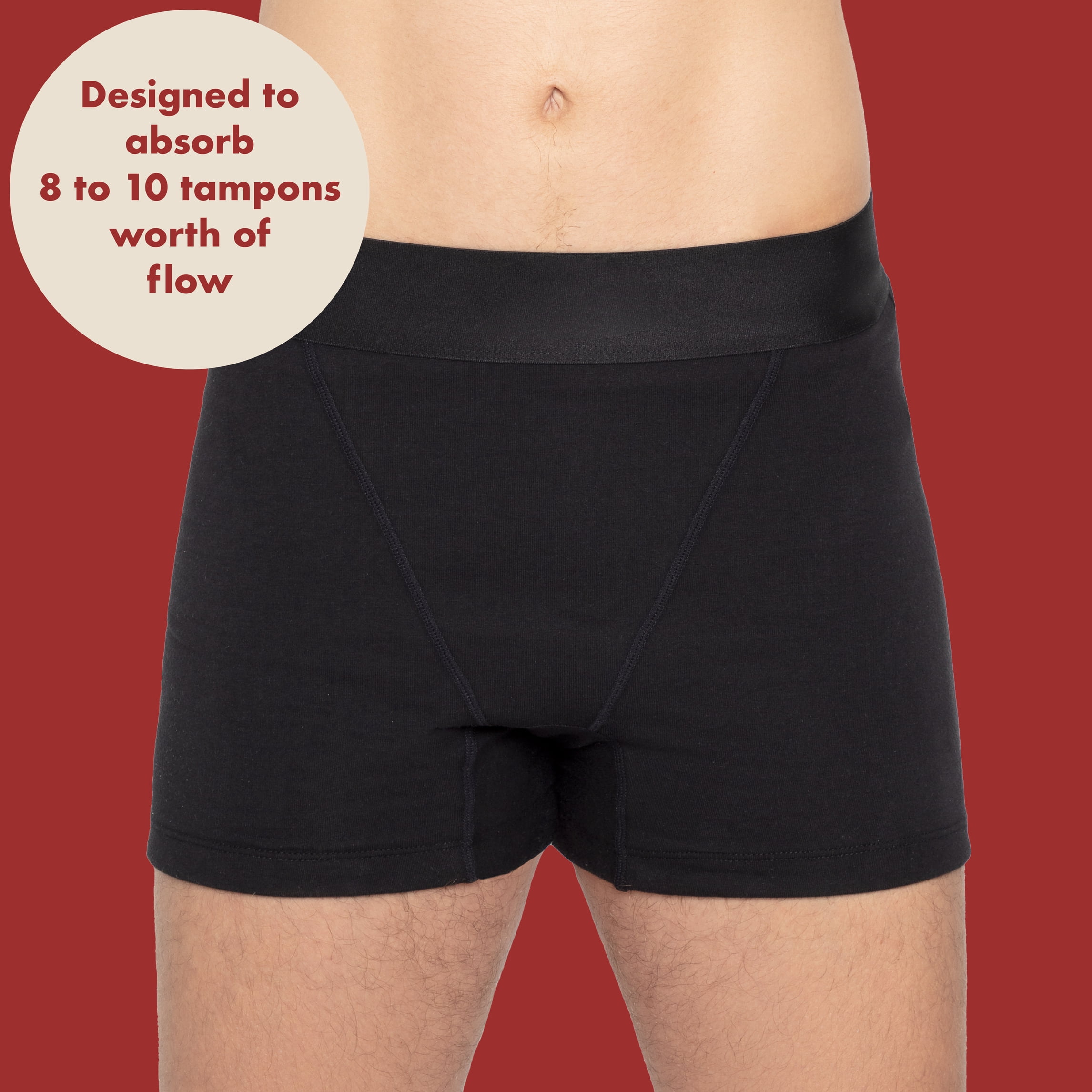 The Period Company. Organic Cotton Boxer, Period Underwear for Heavy Flows, Black