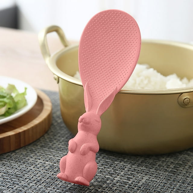 Essentiels de Cuisine Mignon et Créatif Lapin Peut Tre Vertical Cuillère à Riz Antiadhésive Pelle à Riz Paille Plastique Cuillère à Riz