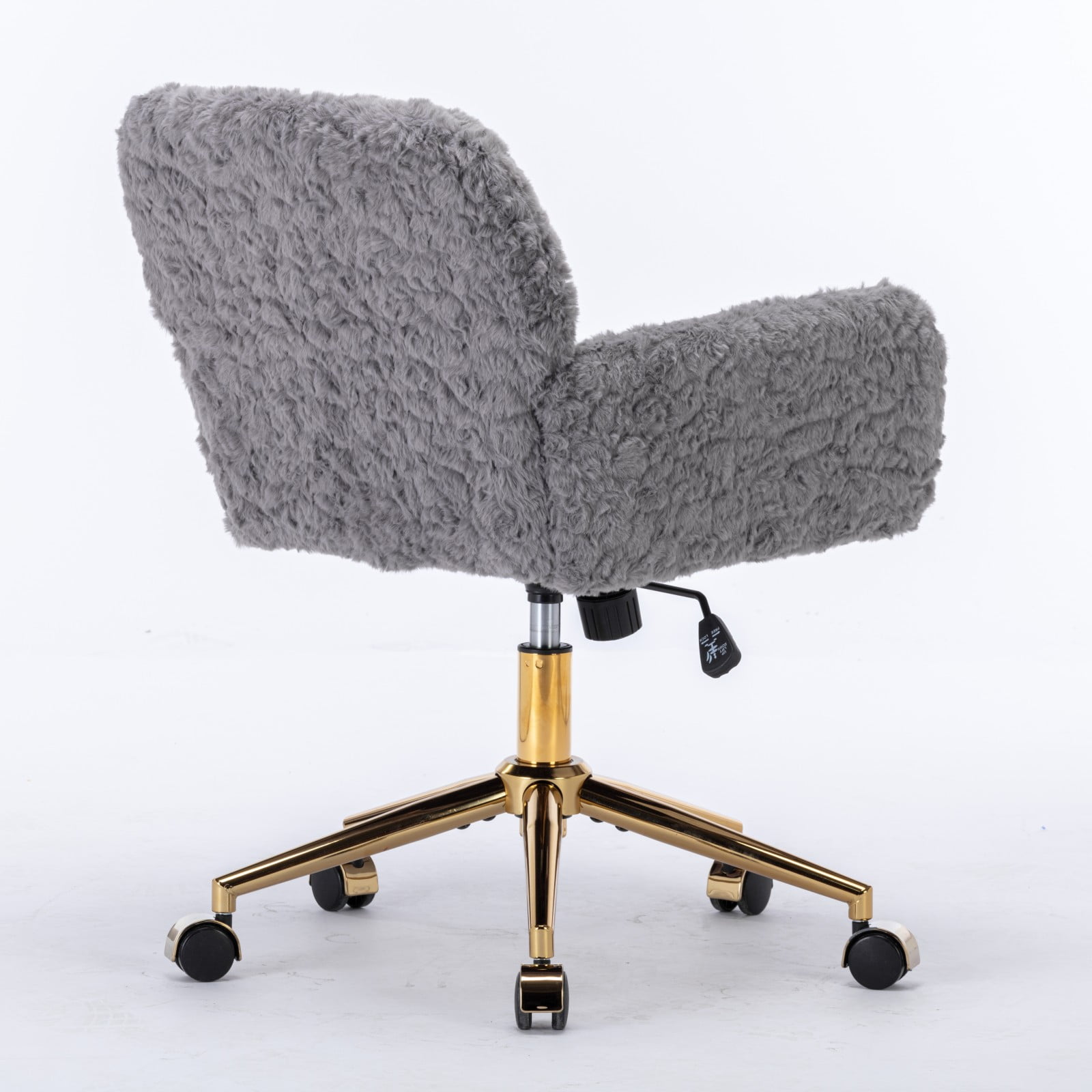 GAKMCIL Artificial Alpaca Wool Home Office Chair, Ergonomic Desk Chair, Vanity Chair with 360 ° Swivel, Arm, Golden Metal, Chassis can be Tilted 40°, 300lb Load for Study, Office, Bedroom (Gray)