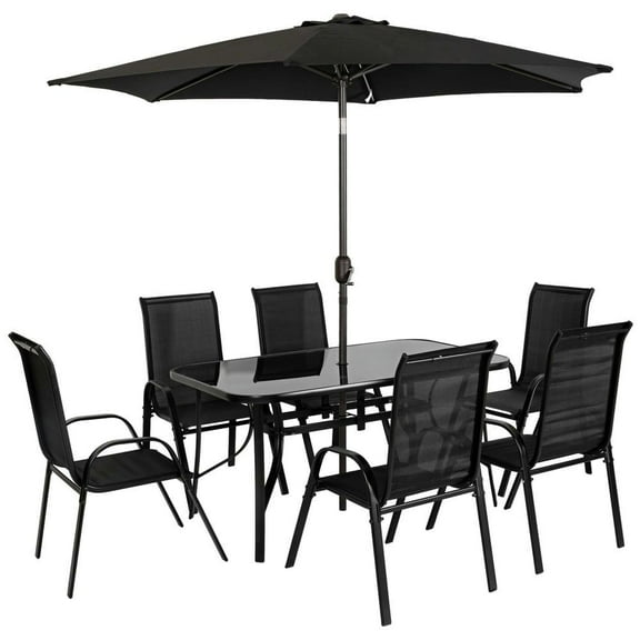 Resenkos 8 Pieces Patio Furniture Set, Outdoor Sectional Furniture, Umbrella, Black