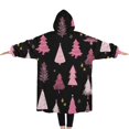 thumbnail image 2 of Oversized Wearable Blanket Hoodie,Black and Pink Christmas Tree Pattern Sherpa Blanket Hoodie with Super Pockets,Super Warm Fuzzy Pullover for Women & Men, 2 of 6