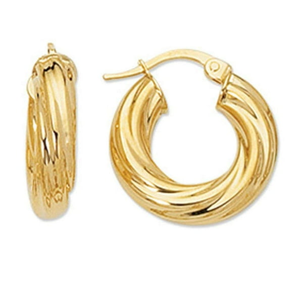 JewelStop 14K Yellow Gold Twisted Round Hoop Earrings - 5x18mm, 2.43gr.