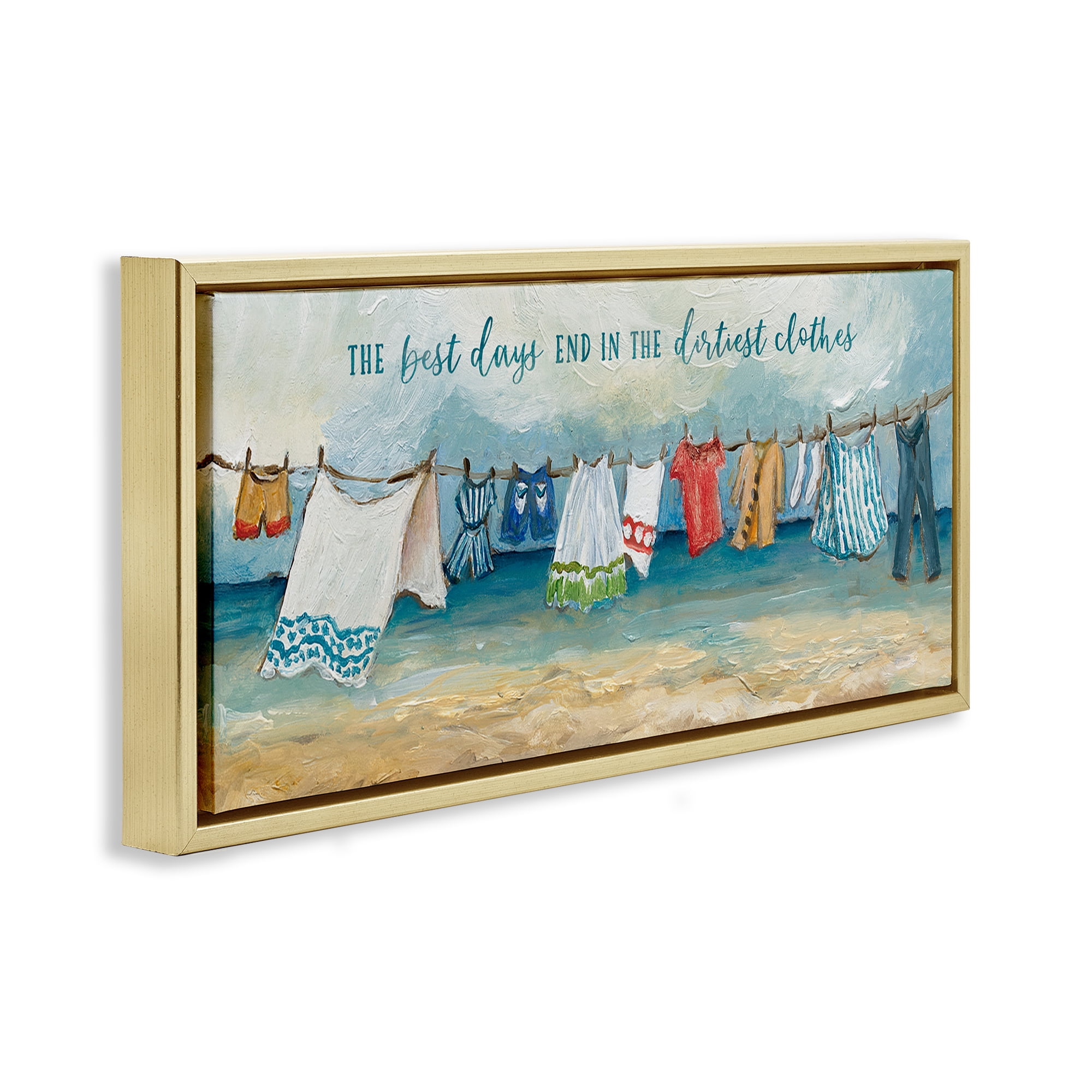 Stupell Industries Clothesline By The Sea Gold Framed Floater Canvas Wall Art, design by Charlene Olson