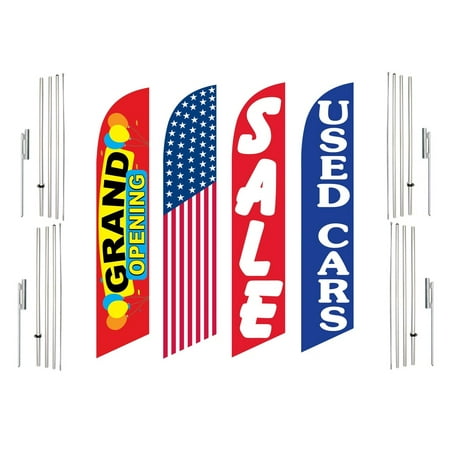 4 Swooper Flags With 4 Pole Kits Grand Opening America Sale Used Cars