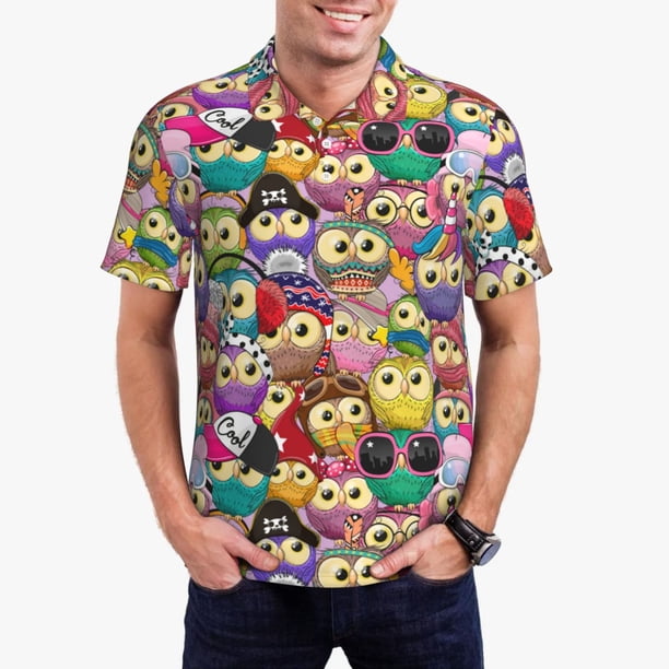 Fotbe Cute Cartoon Owls Camiseta Polo de Golf para Hombre con Estampado – Camisa Deportiva Transpirable con Cuello Abotonado-4X-Large