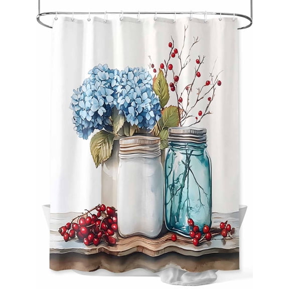 Fsddascl Spring Botanical Shower Curtain Set - 48" x 72" Washable Bathtub Curtain with 12 Hooks, Blue Floral Vase Watercolor Waterproof Fabric Stall Shower Curtains for Bathroom/Bathtub Décor