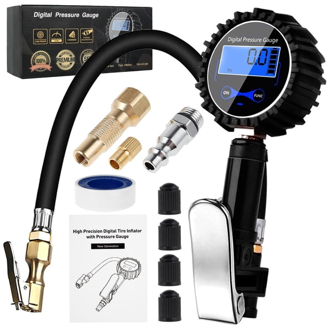 Medidor De Presión De Neumáticos Digital 200Psi Probador De Presión De Neumáticos Bomba De Aire Con Manómetro Pantalla Lcd Conexión Rápida Para Vehículos De Construcción Camiones Grandes Suv Automóvil Muyoka Hogar