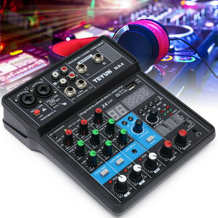 fast dyb håndbevægelse Miumaeov 4 Channel Professional Audio Mixer Sound Board Console System  Interface 4/6/8/12/16 Channel Bluetooth DJ Mic Audio Mixer Contrl LED  Digital Display - Walmart.com