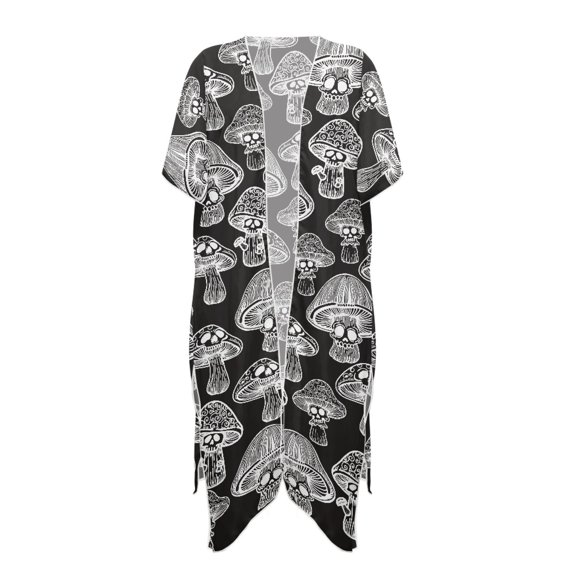 HELLHERO Loose Bathing Suit Cover Up for Summer Beach High Quality Fabrics Lightweight Long Kimono Swimsuit Cover Up Mushroom