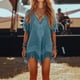 thumbnail image 2 of Vestido de Vacaciones en la Playa de la Mujer de la Ropa Relajada Cuello en V Boquilla de Manga Media Impresa Superior, Bohemia Verano Cover-Up, 2 of 9
