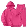 thumbnail image 2 of CPNG Children Girls Bow Print Tracksuits Set Full Zip Long Sleeve Hooded Active Jackets & Jogger Pants Suits 2 Piece Sweatsuit(Hot Pink,5-6 Years), 2 of 8