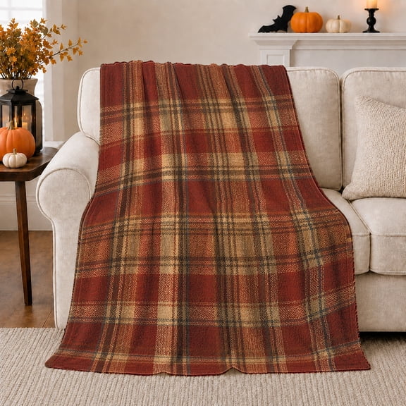 Autumn Plaid Pumpkin Living Room Decorative Accent autumn celebration, Warm Flannel Blanket for Ranch House and Living Room, Festive autumn celebration Scene, Art Lovers autumn celebration Gift