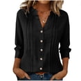 thumbnail image 7 of Staron Spring Summer Casual Blouse for Women Vintage V Neck 3/4 Sleeve Button Down Pleated Loose Flowy Shirt with Pockets, Black L, 7 of 7