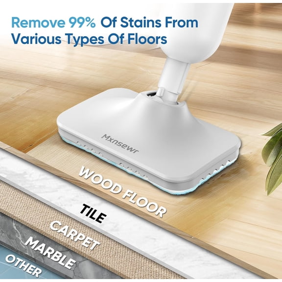 Steam Mop All-in-one Multi-Functional Powerful Steam Cleaner, Handheld Detachable Floor Steamer with 2 Steam Level, 380ML Water Tank & 23FT Power Cord for Whole Home Use (White)
