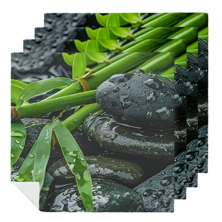 

Facannap Bamboo Leaves Water Droplets Polyester Cloth Napkins for Hotel Home Banquet - Party Dinner Decoration Washable Home Decor 6 PCS