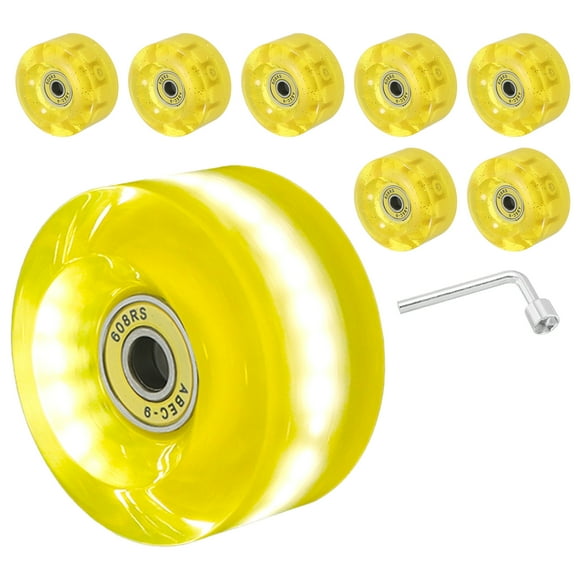 Unique Bargains 8 Pack Roller Skate Wheels Set,58mm 82A Light Up Skateboard Cruiser Wheels Set,Yellow