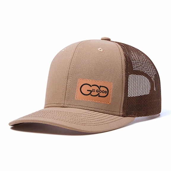 GOD IS GOOD Leather Patch Letter Embroidered Color Block Trucker Hat Unisex Adjustable Cotton Breathable Fashion Cap for Travel Daily Wear