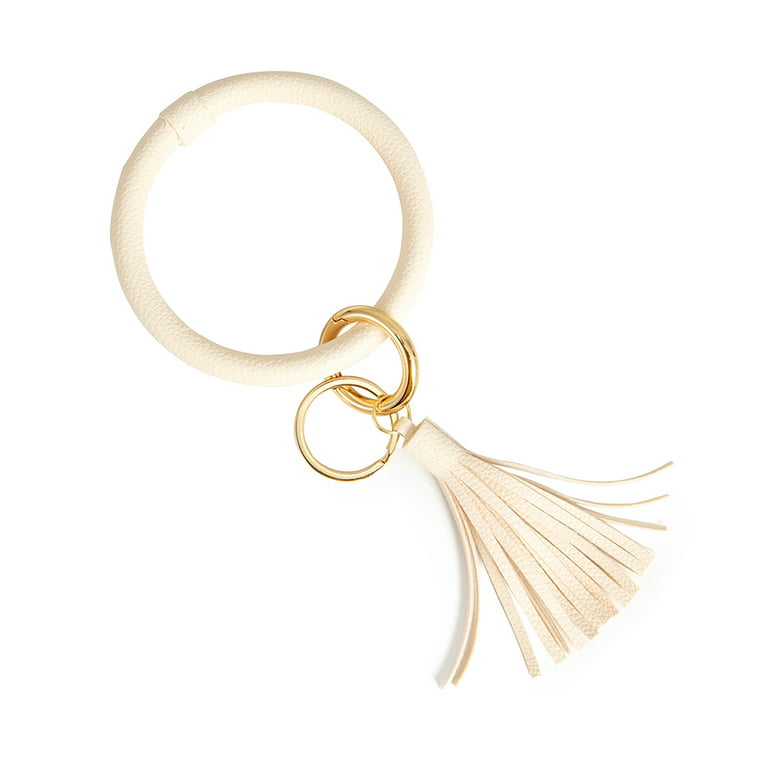 keusn fashion trend large leather bracelet tassel round keychain ring  jewelry wristban 