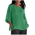 thumbnail image 1 of moda de las mujeres media manga cuello redondo color sólido camisa casual suelta top verde / 2xl, 1 of 6