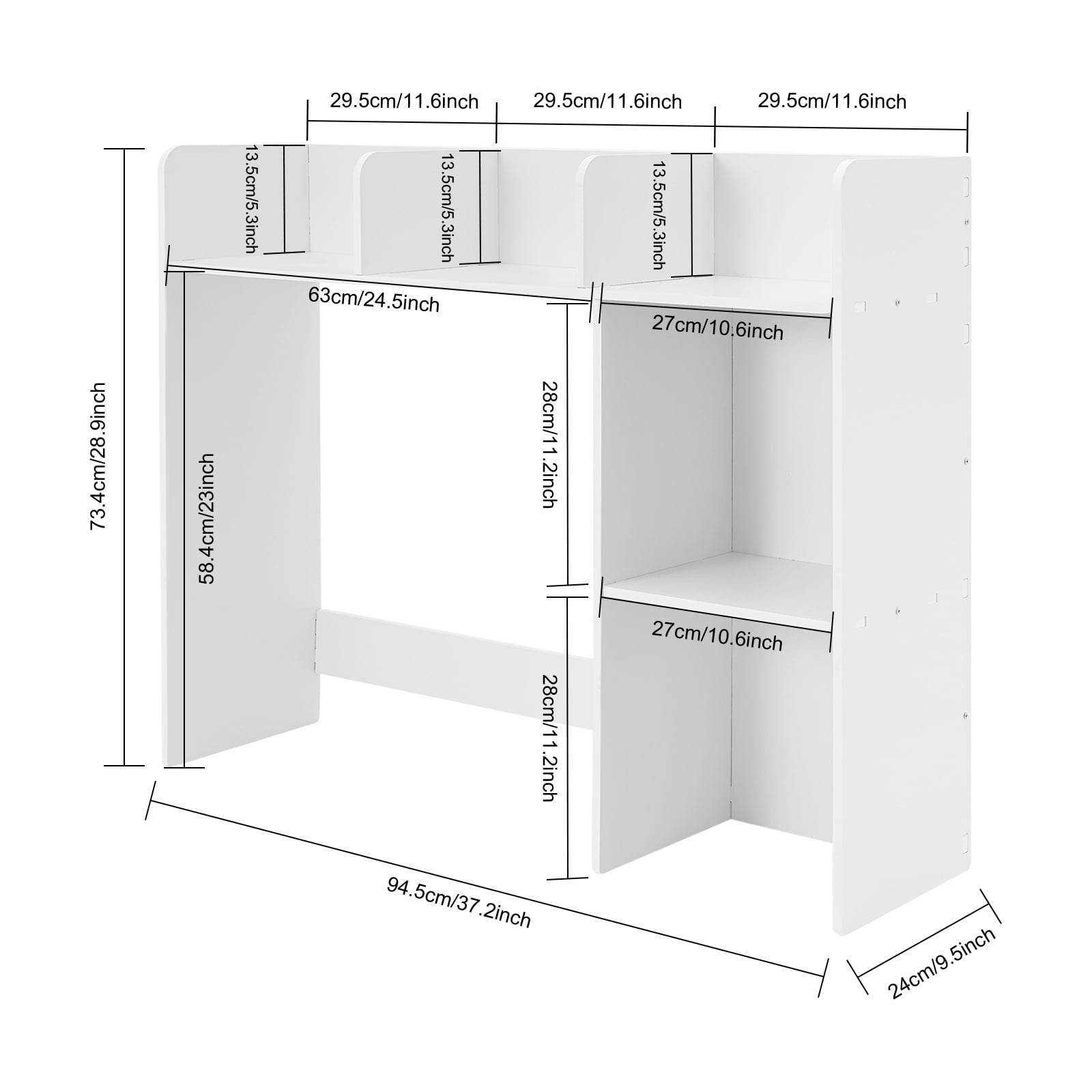 6 Compartments Desk Bookshelf Organizer, Office Desk Bookshelf Holder, Desktop Bookshelf Storage White